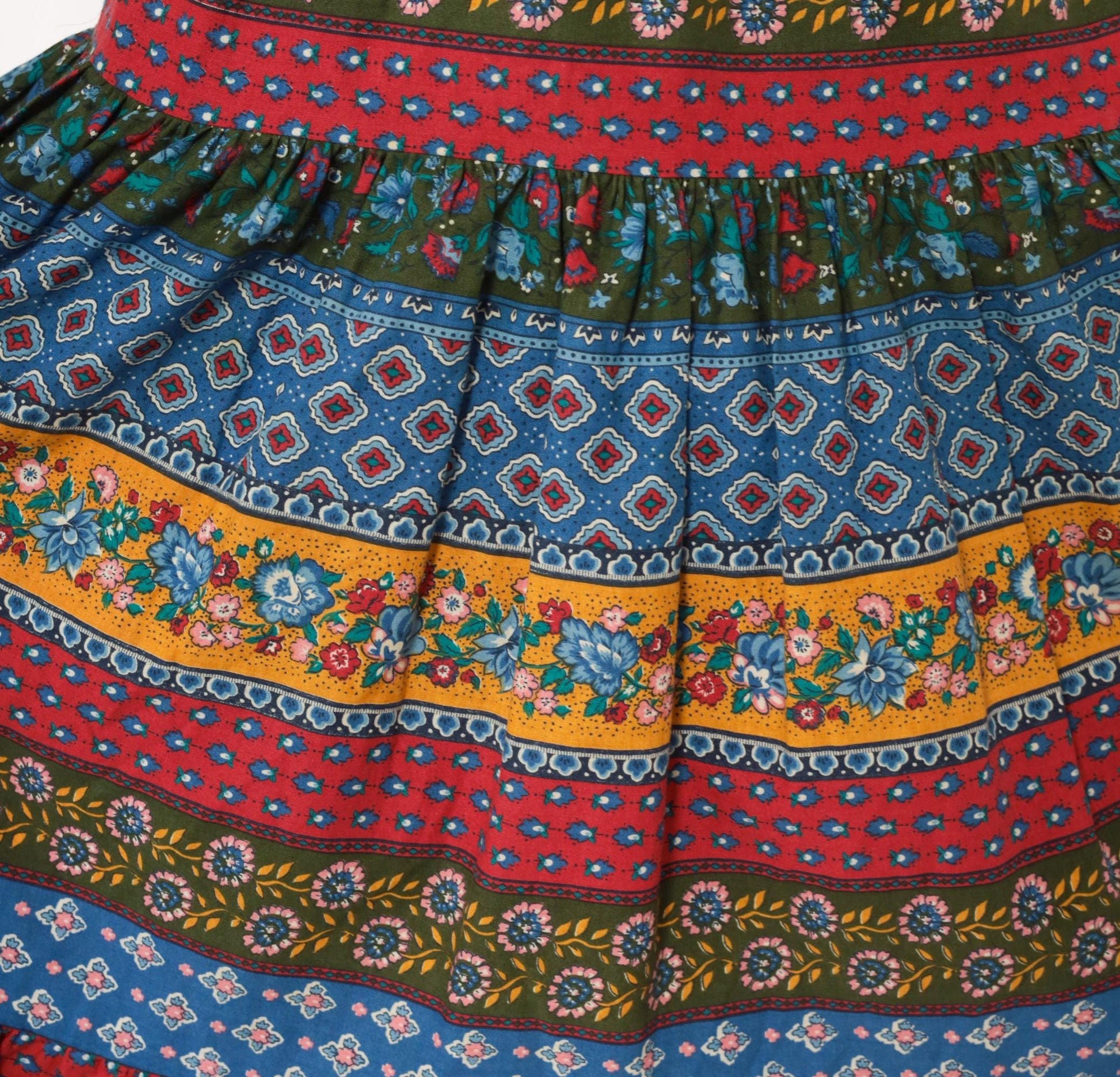 80s Anne Marie Patchwork Tiered Maxi Skirt Floral Striped Cotton Medium M