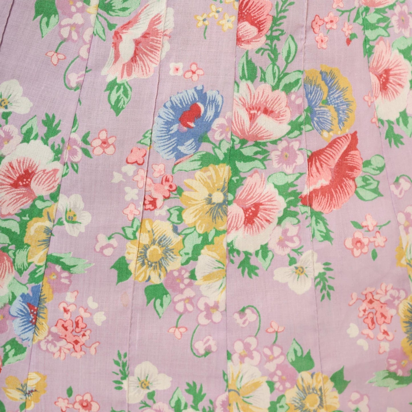 80s Lilac Floral Pleated Skirt Button Front Knee Length Cotton Small