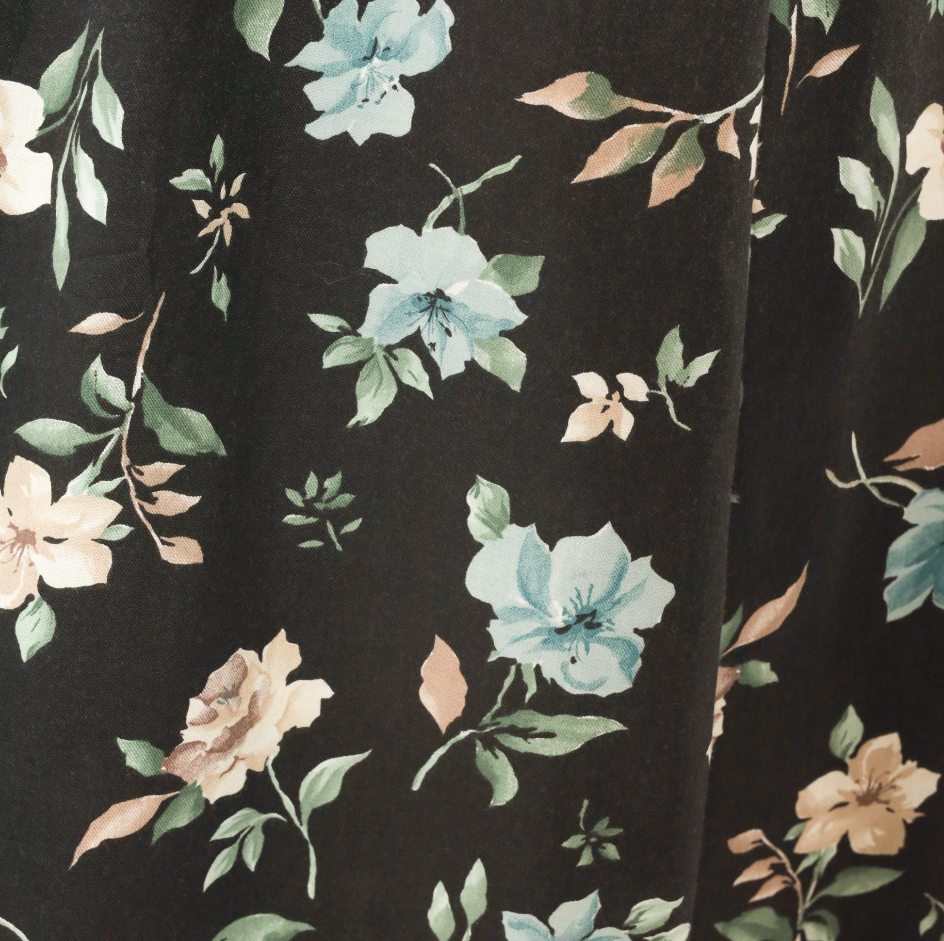 80s Blair Floral Midi Skirt Black Botanical Print Sage Green Medium