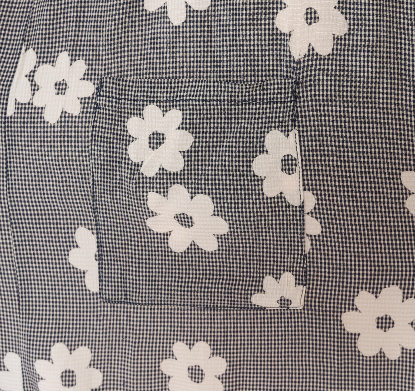 90s Navy Gingham Daisy Print Maxi Dress Drawstring Waist Medium M