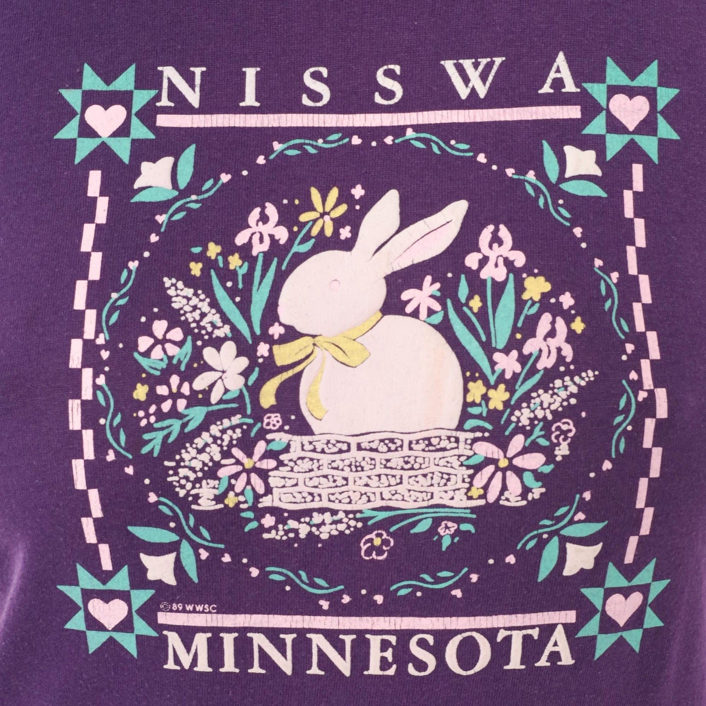 90s Nisswa Minnesota Bunny Graphic Tee Purple Cotton Jerzees Extra Small
