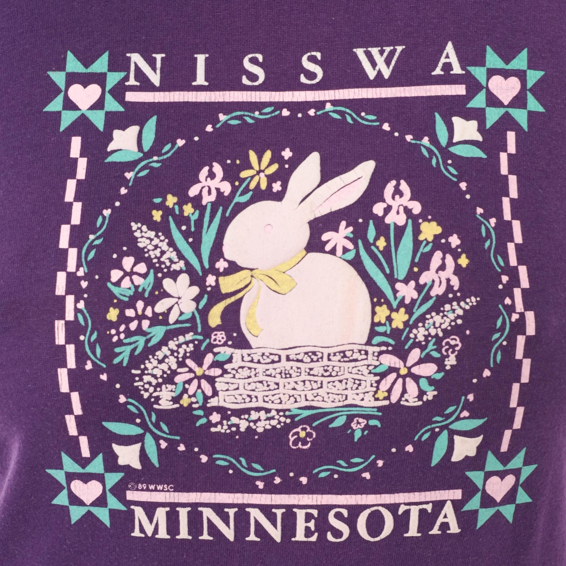 90s Nisswa Minnesota Bunny Graphic Tee Purple Cotton Jerzees Extra Small