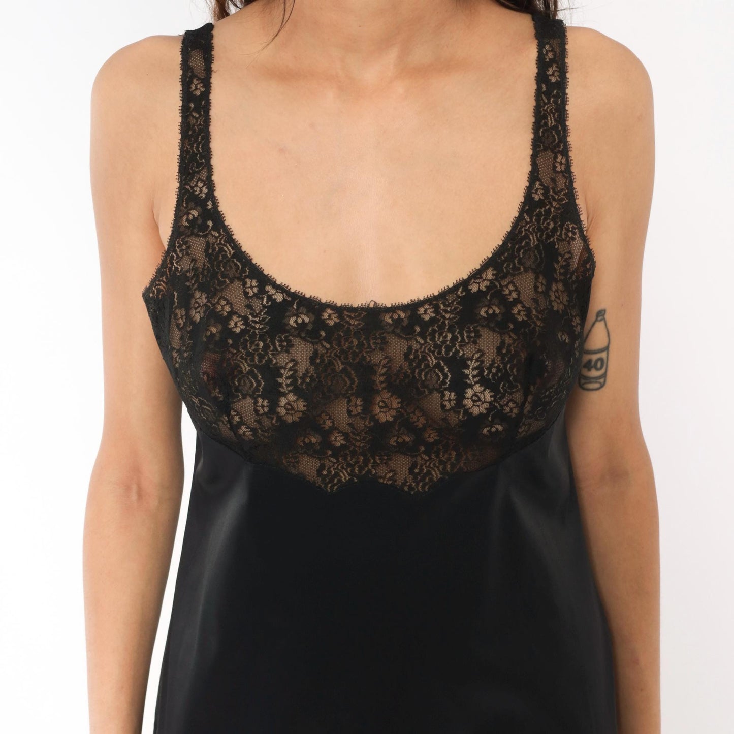 70s Gossard Artemis Black Lace Slip Dress Sheer Floral Nylon Nightgown Medium