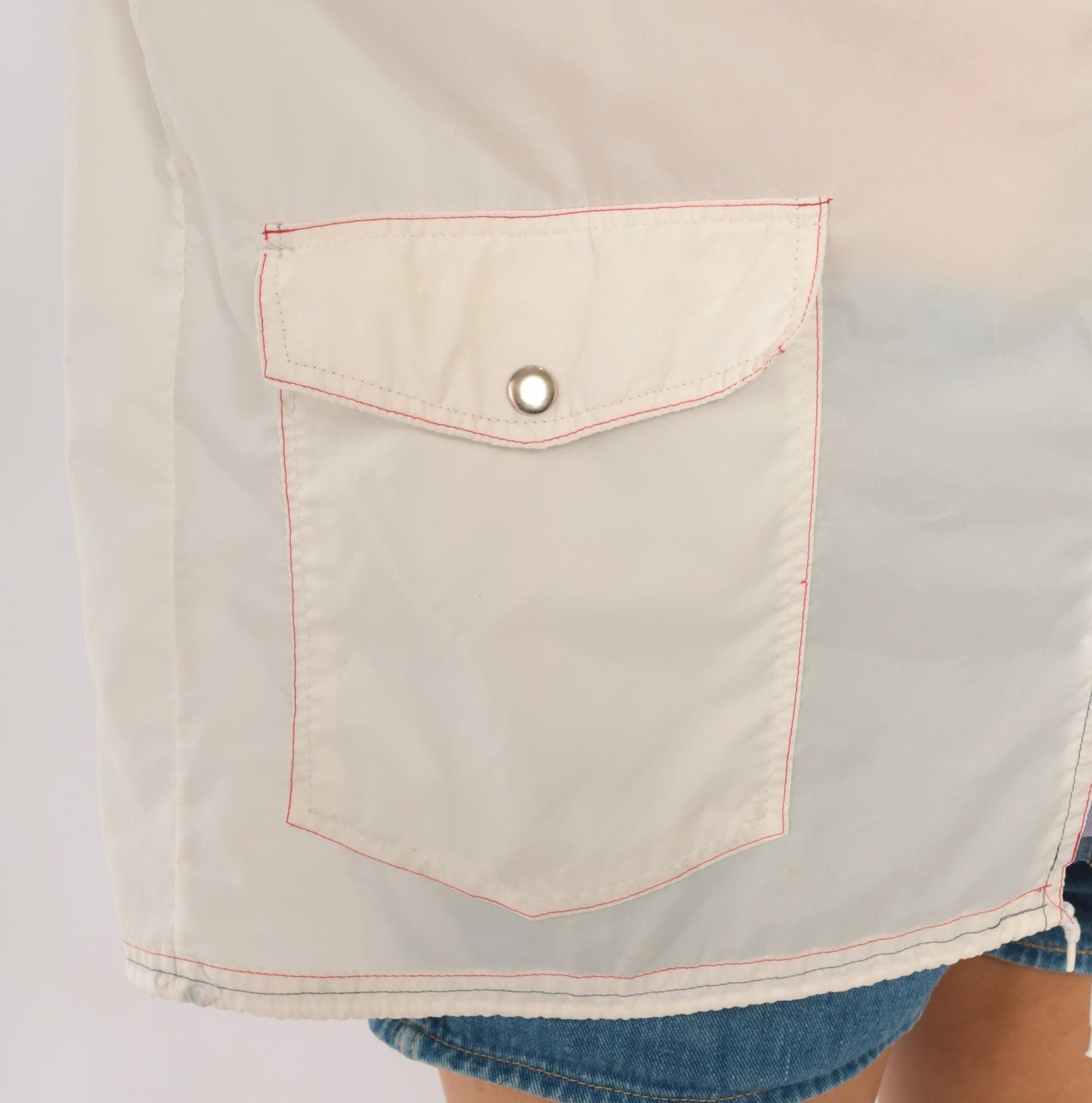 80s White Nylon Windbreaker Hooded Zip Jacket Colour Block Medium