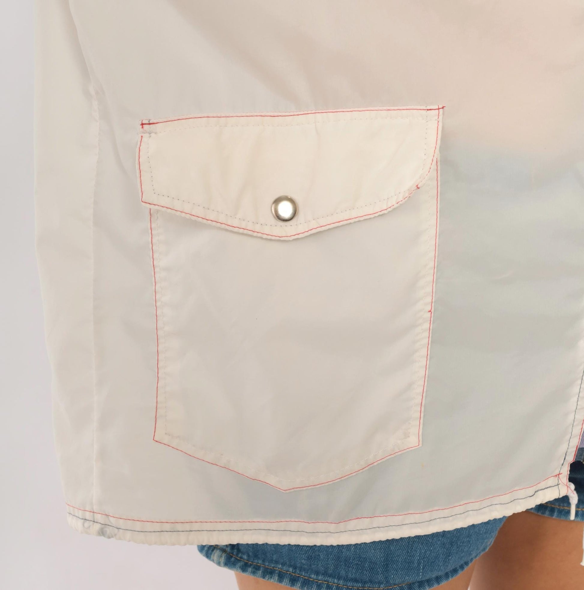 80s White Nylon Windbreaker Hooded Zip Jacket Colour Block Medium