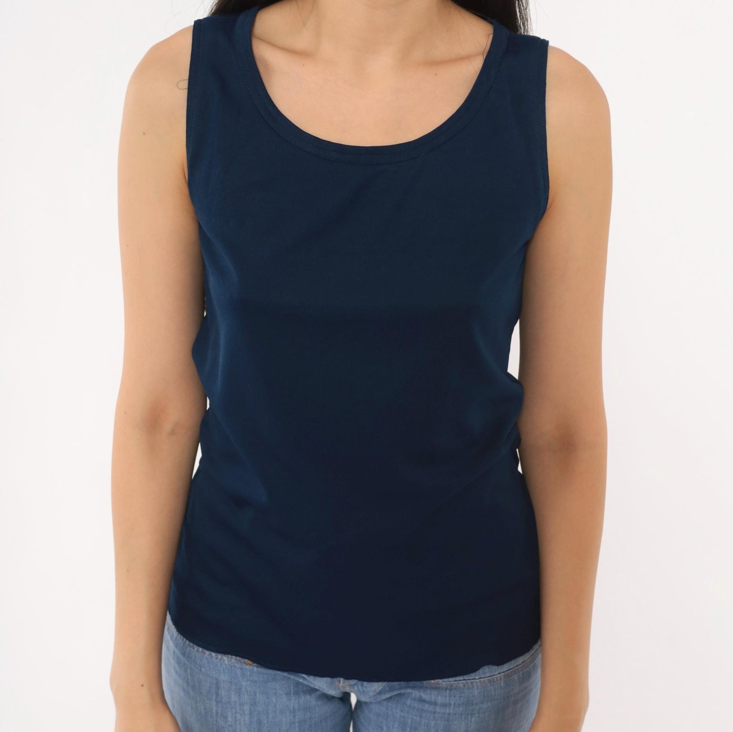 70s Navy Blue Tank Top Alex Colman Sleeveless Shell Scoop Neckline Extra Small XS