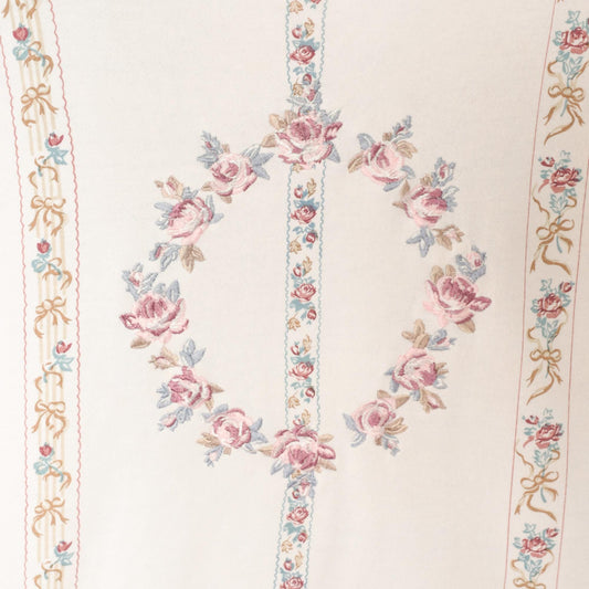 90s Russ Floral Wreath Embroidered Sweatshirt Cream Cotton Crewneck Medium M