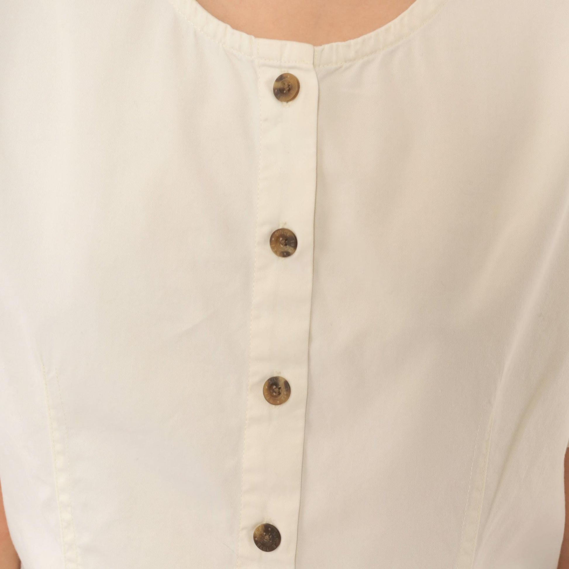 Y2K REI Cream Cotton Button-Front Blouse Short Sleeve Small