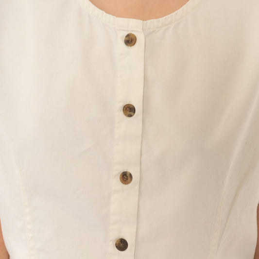 Y2K REI Cream Cotton Button-Front Blouse Short Sleeve Small