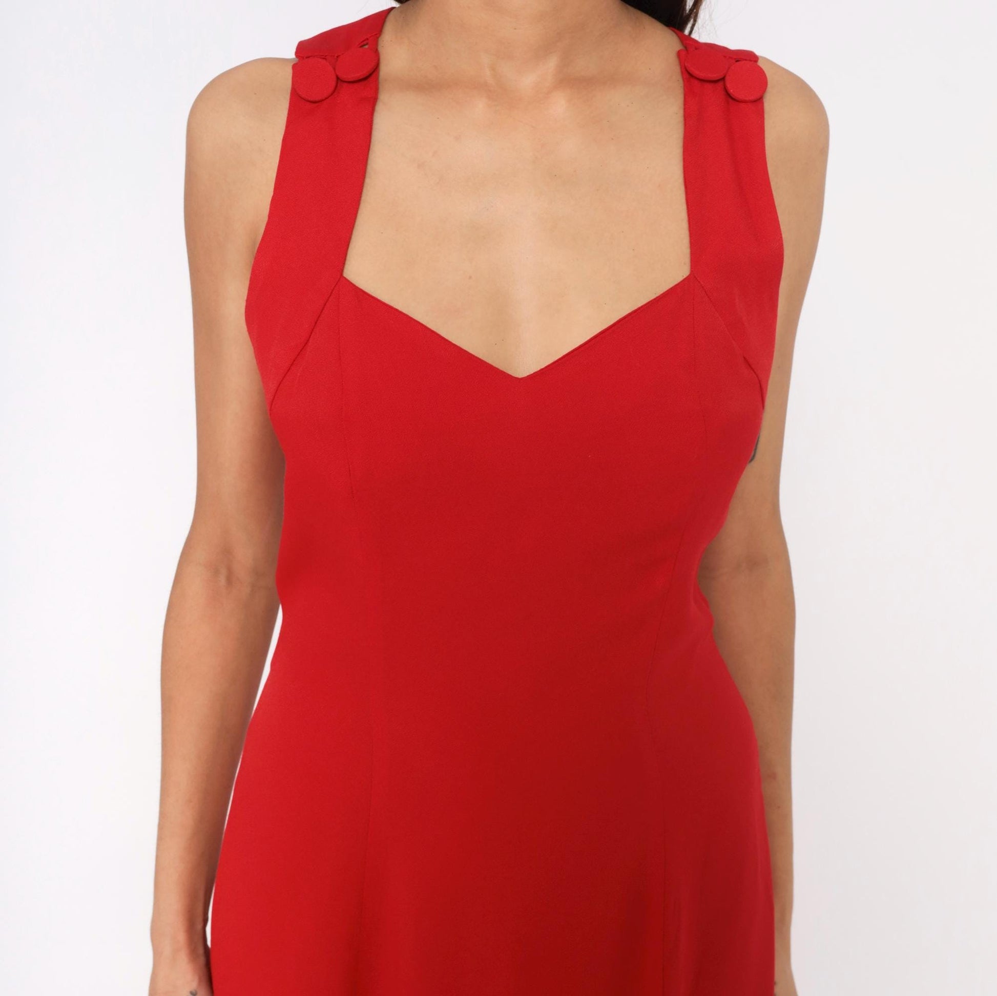 90s Red Midi Dress Sweetheart Neckline Crossback Open Back Medium Large
