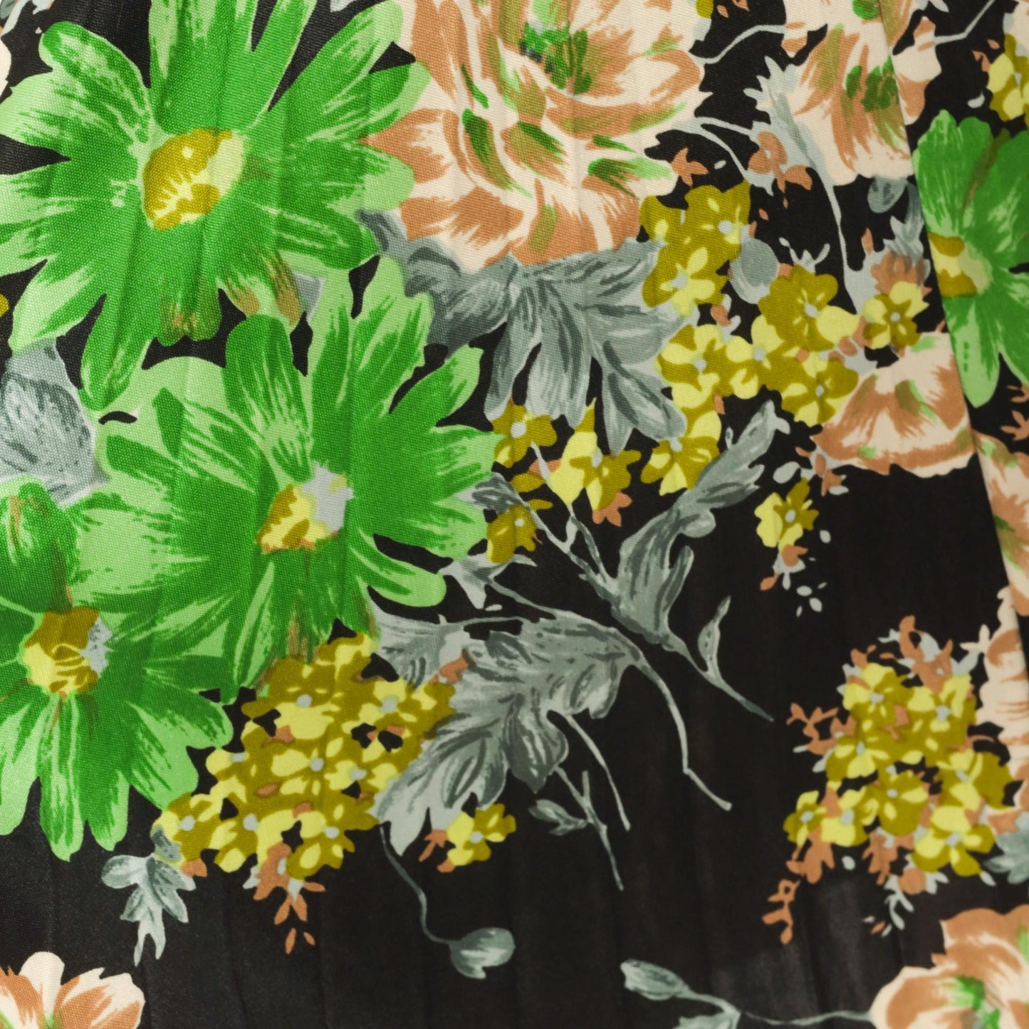 70s Floral Pleated Skirt Black Daisy Rose Print Knee-Length A-Line Extra Small