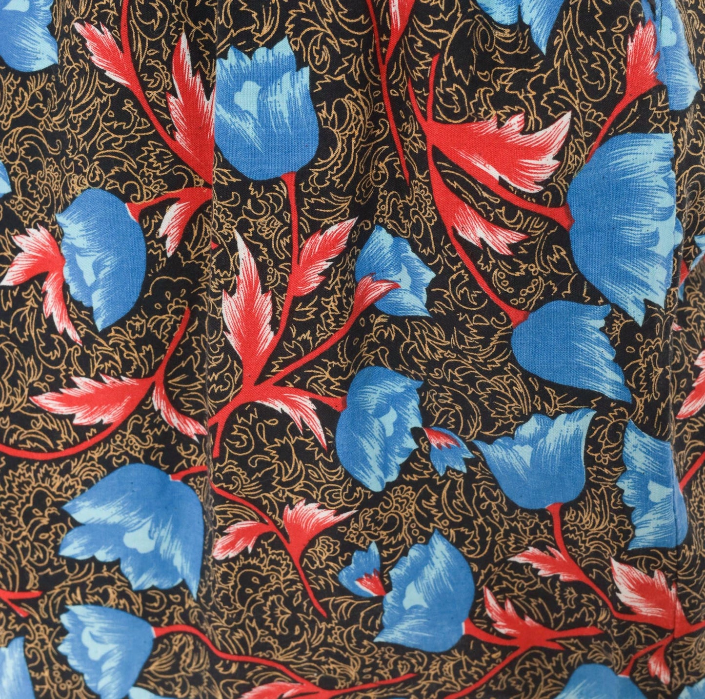 90s Blue Tulip Floral High-Waist Shorts Cotton Pleated Small Medium