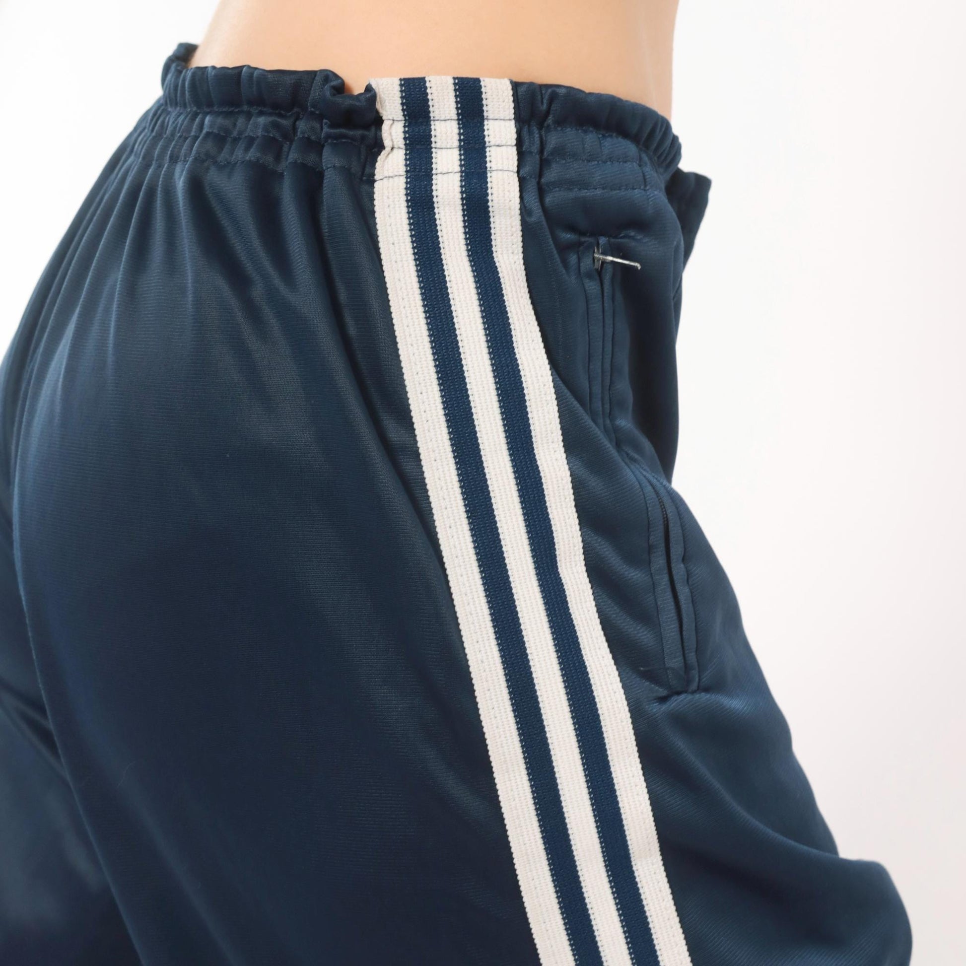 80s Adidas Navy Track Pants White Three Stripe Straight Leg Large L
