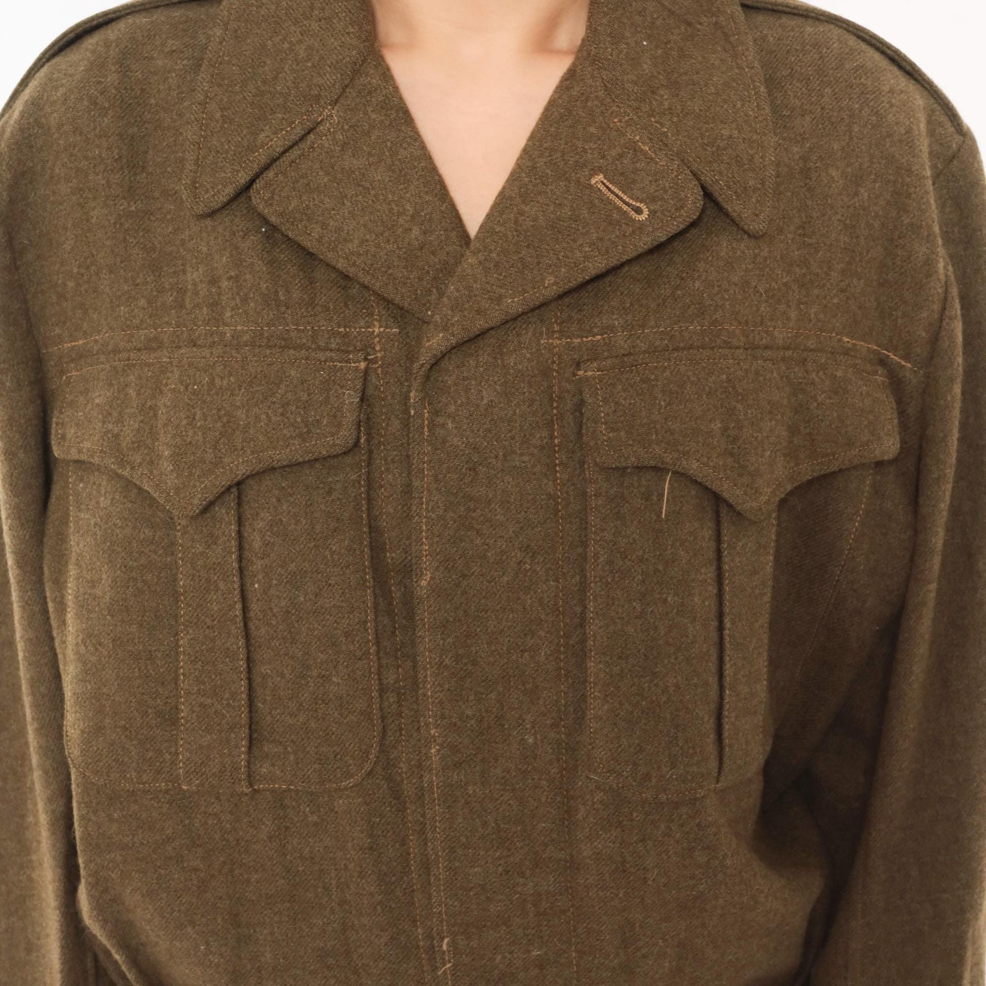 1950s Military Wool Jacket Olive Drab Cropped Blouson Army Green Medium M