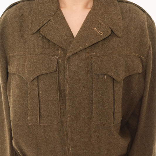 1950s Military Wool Jacket Olive Drab Cropped Blouson Army Green Medium M