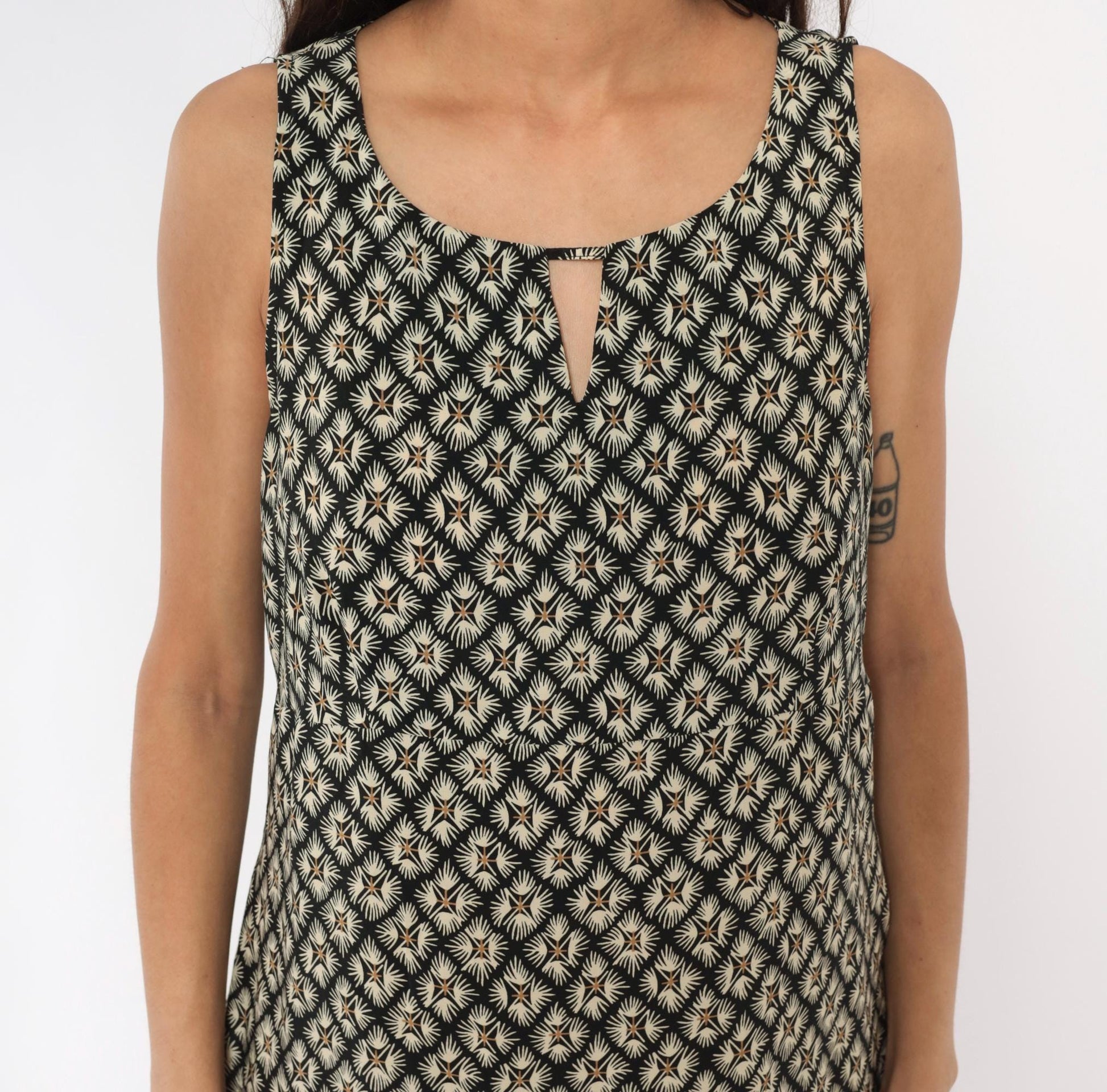 90s Dorée Collections Diamond Lattice Maxi Dress Black Cream Keyhole Large L