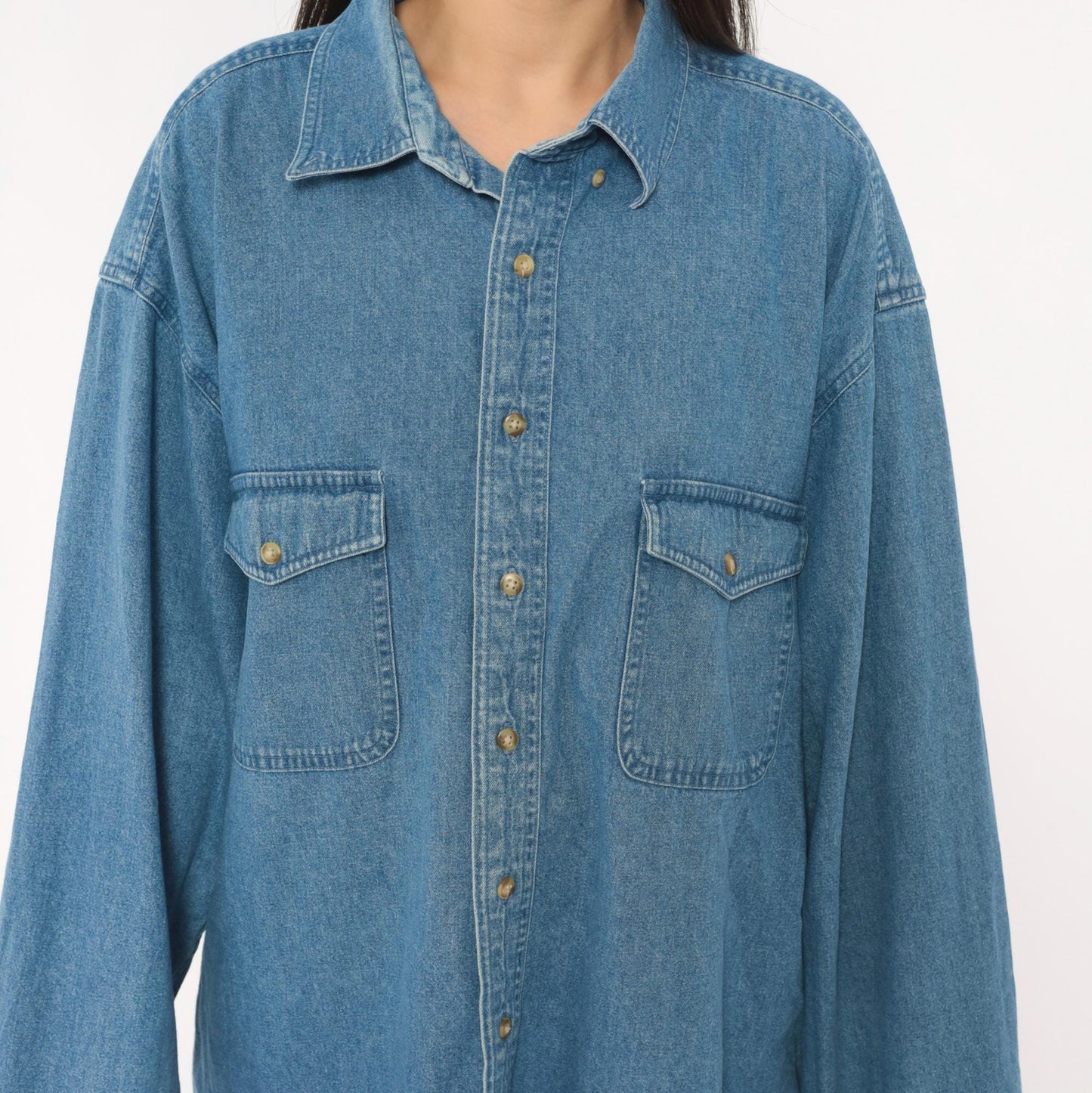 2000s Croft & Barrow Denim Button-Down Shirt Blue Chambray Large Tall