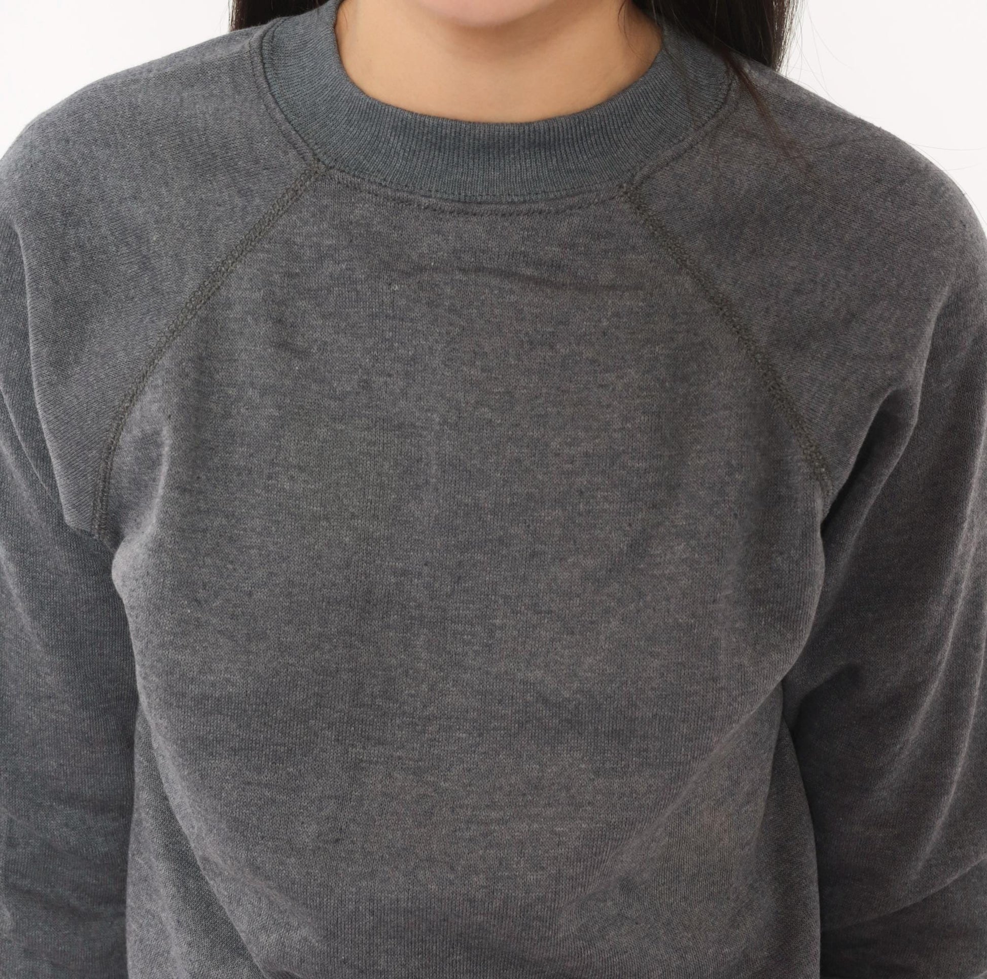 80s Charcoal Grey Raglan Sweatshirt Crewneck Cotton Pullover Small S
