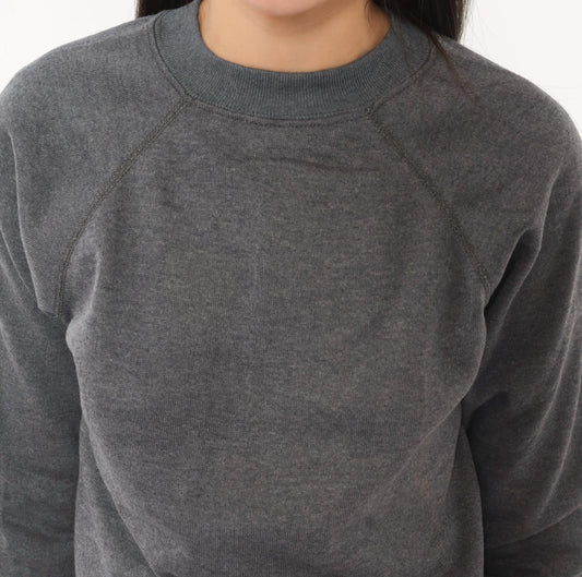 80s Charcoal Grey Raglan Sweatshirt Crewneck Cotton Pullover Small S