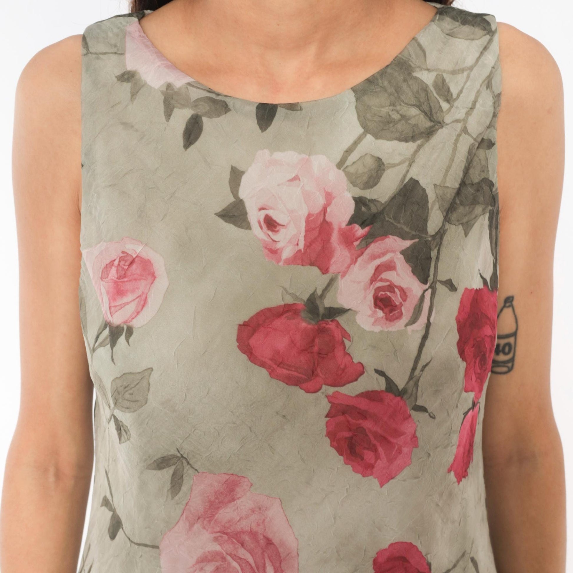 90s Dressbarn Maxi Dress Olive Rose Floral Chiffon Sleeveless Large L