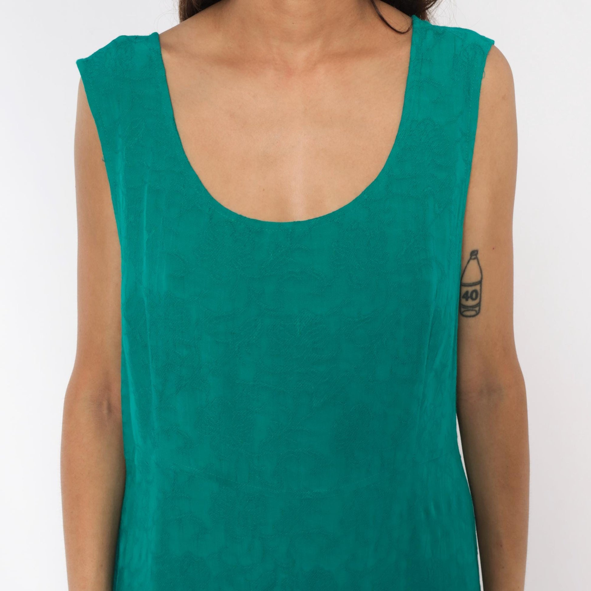 90s Karin Stevens Teal Maxi Dress Sleeveless Empire Waist Ankle Length Large L