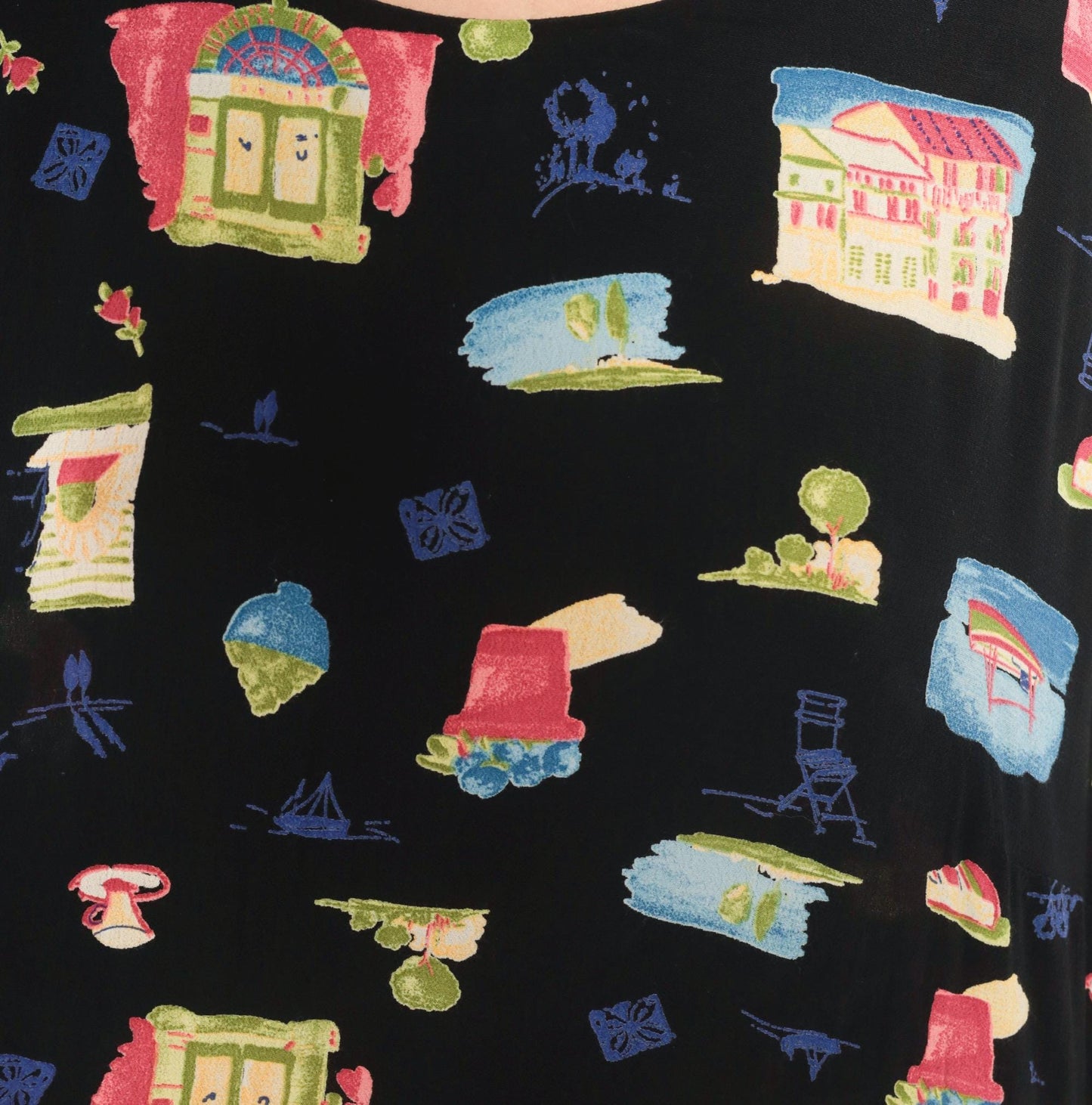 90s Positive Attitude Village Print Maxi Dress Black Plus Size 1X