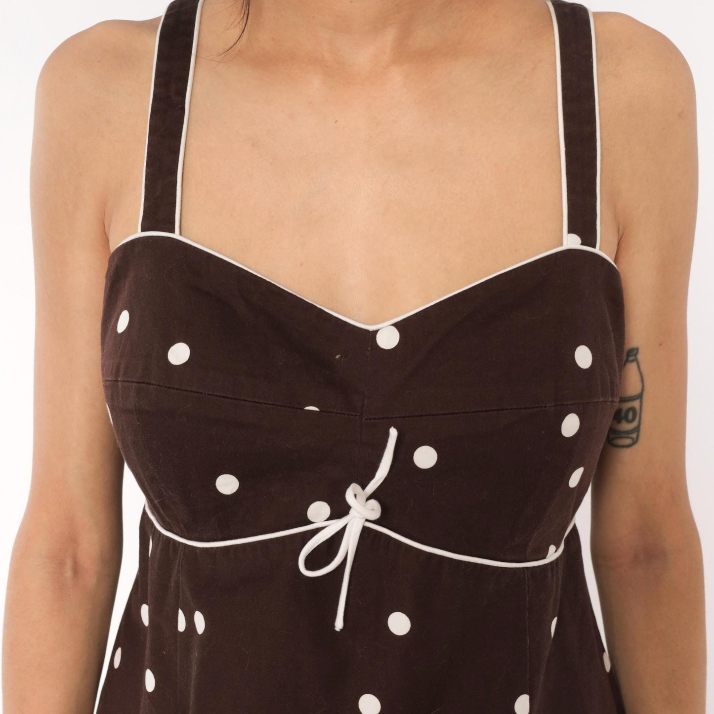 2000s R & K Originals Polka Dot Sundress Brown White Sweetheart Neckline Extra Large XL