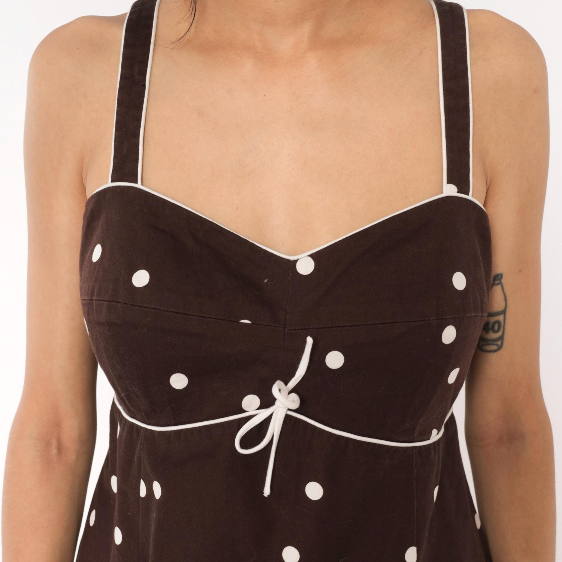 2000s R & K Originals Polka Dot Sundress Brown White Sweetheart Neckline Extra Large XL