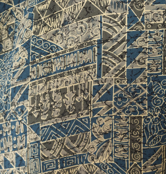 2000s Natural Issue Hawaiian Shirt Blue Cream Tribal Geometric Camp Shirt Extra Large XL
