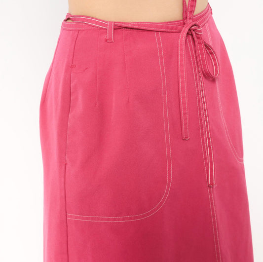 80s Koret Hot Pink A-Line Skirt Tie Waist Patch Pockets Small Medium