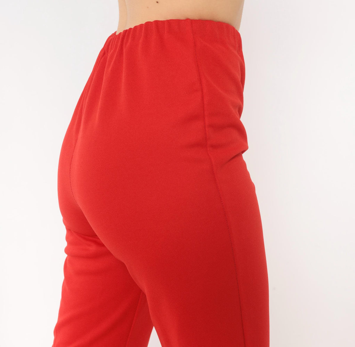 70s Red High Rise Straight Leg Pants Elastic Waist Pull On Trousers Extra Small XS