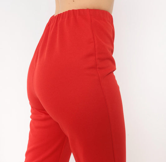 70s Red High Rise Straight Leg Pants Elastic Waist Pull On Trousers Extra Small XS