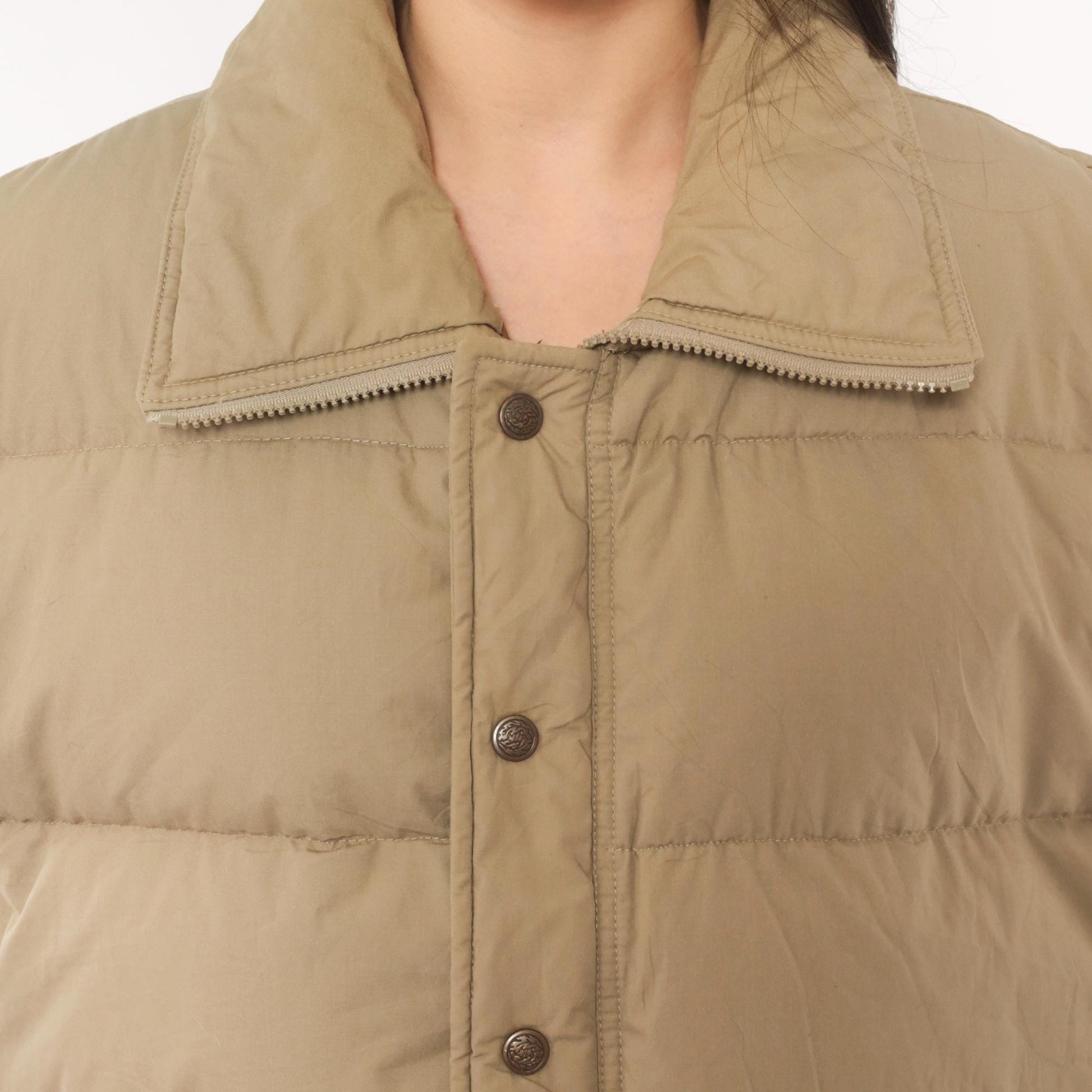 80s Tan Puffer Vest Sears Snap Front Quilted Down Gilet Plus Size XXL