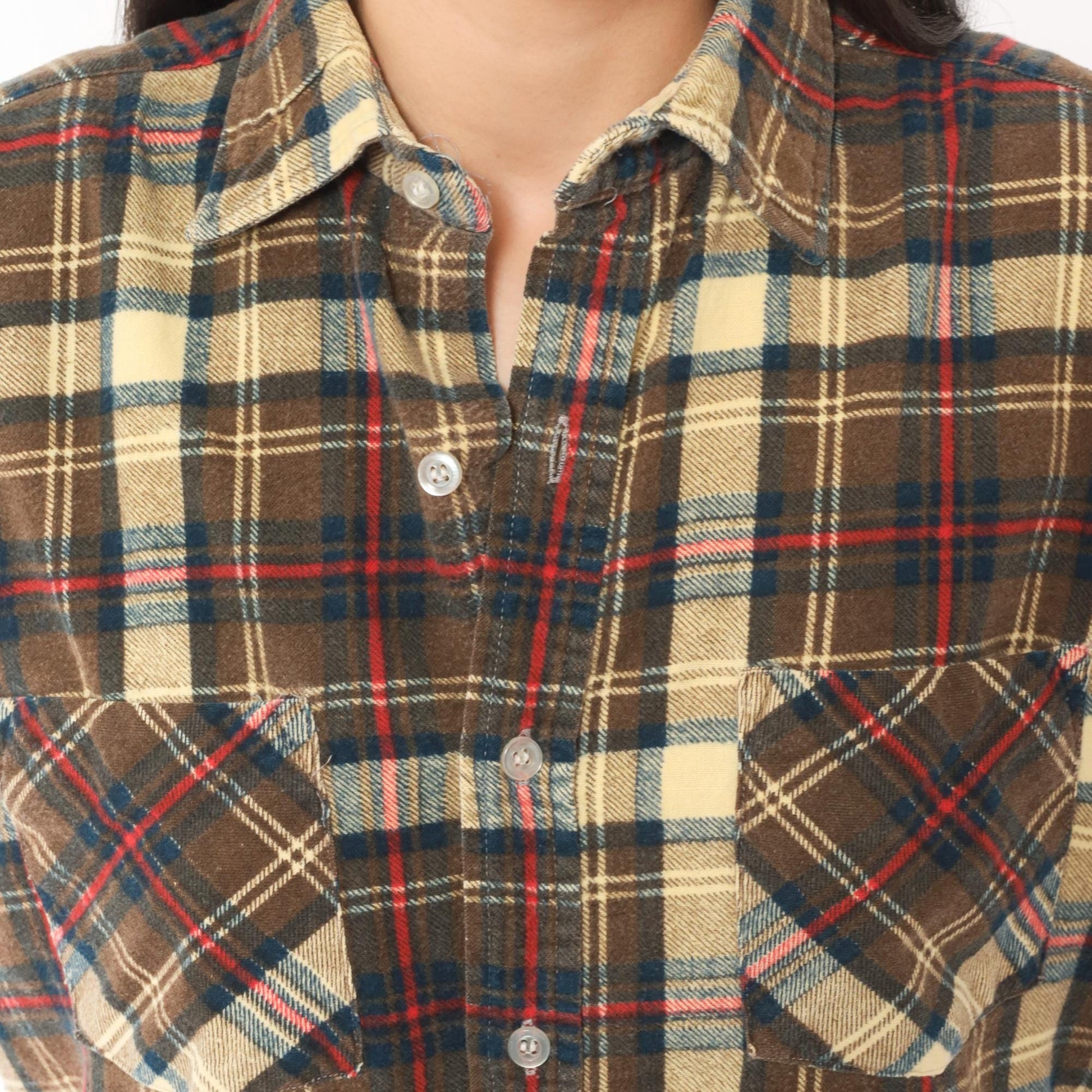 90s Chandler Plaid Flannel Shirt Brown Tan Red Navy Cotton Small S