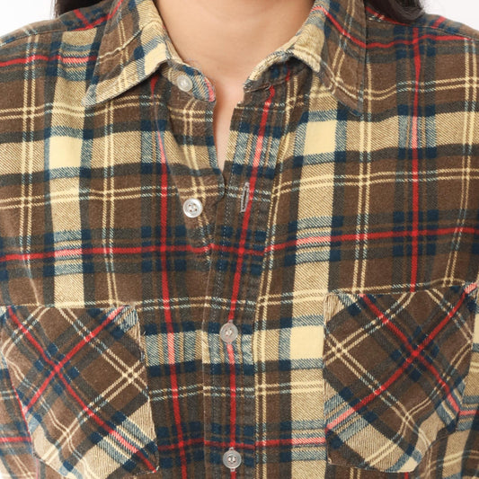 90s Chandler Plaid Flannel Shirt Brown Tan Red Navy Cotton Small S
