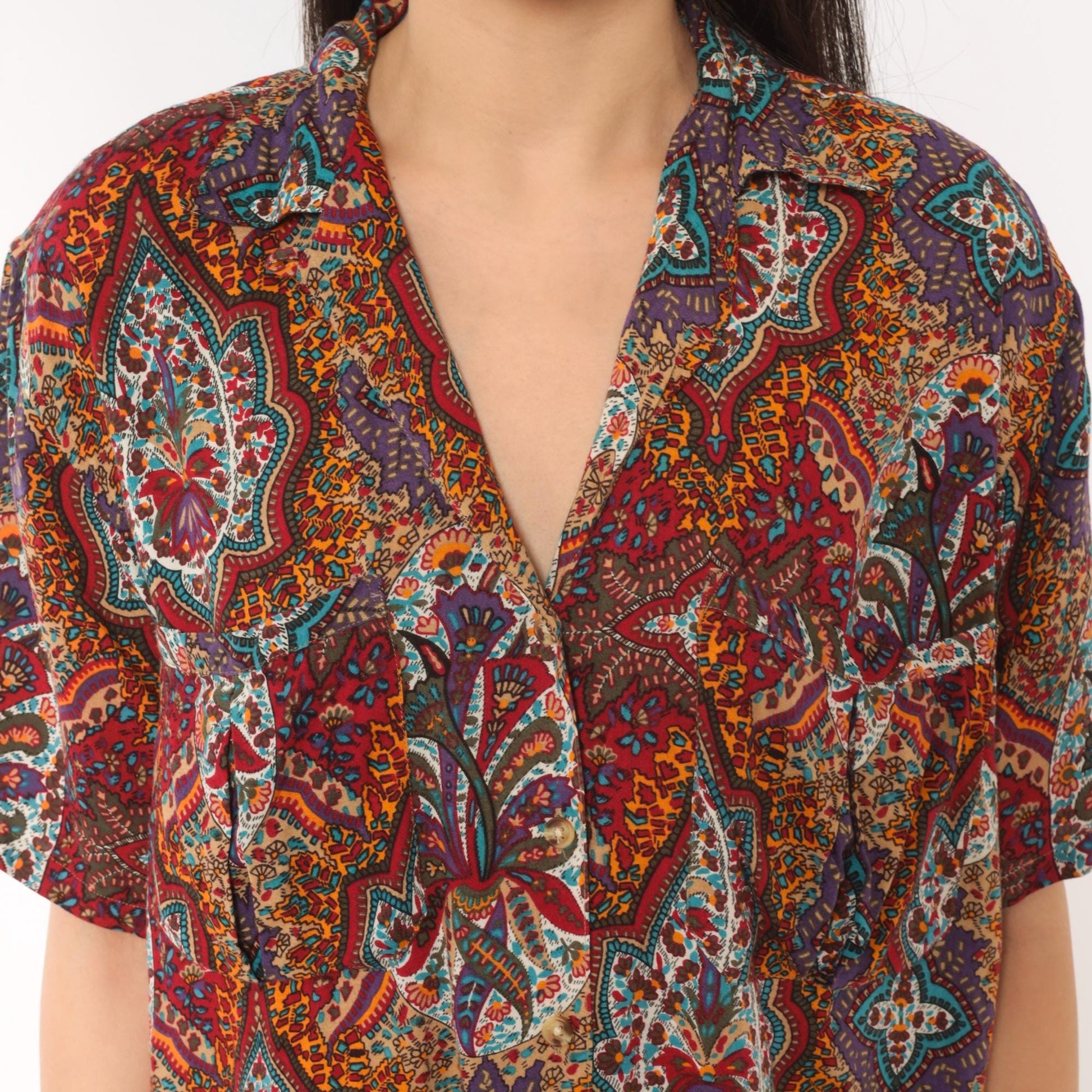 90s Outback Red Paisley Button Front Shirt Camp Collar Purple Medium M