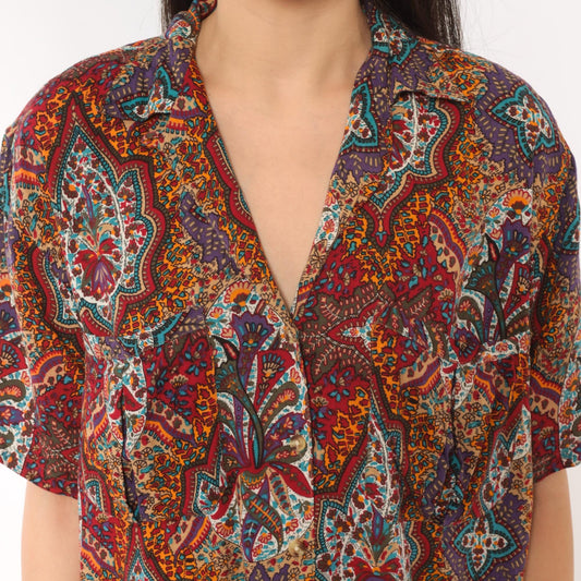 90s Outback Red Paisley Button Front Shirt Camp Collar Purple Medium M