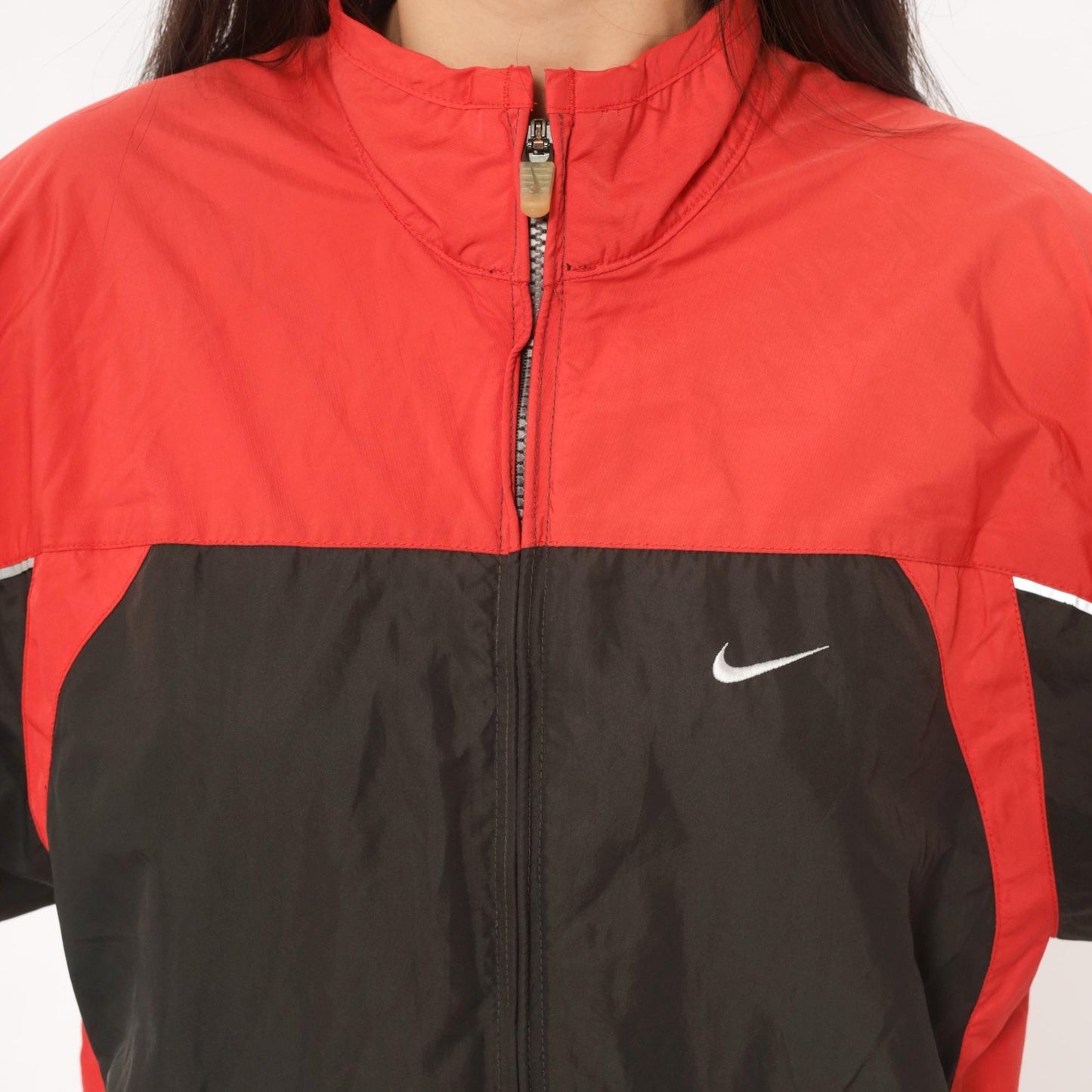 2000s Nike Windbreaker Red Black Color Block Raglan Small S