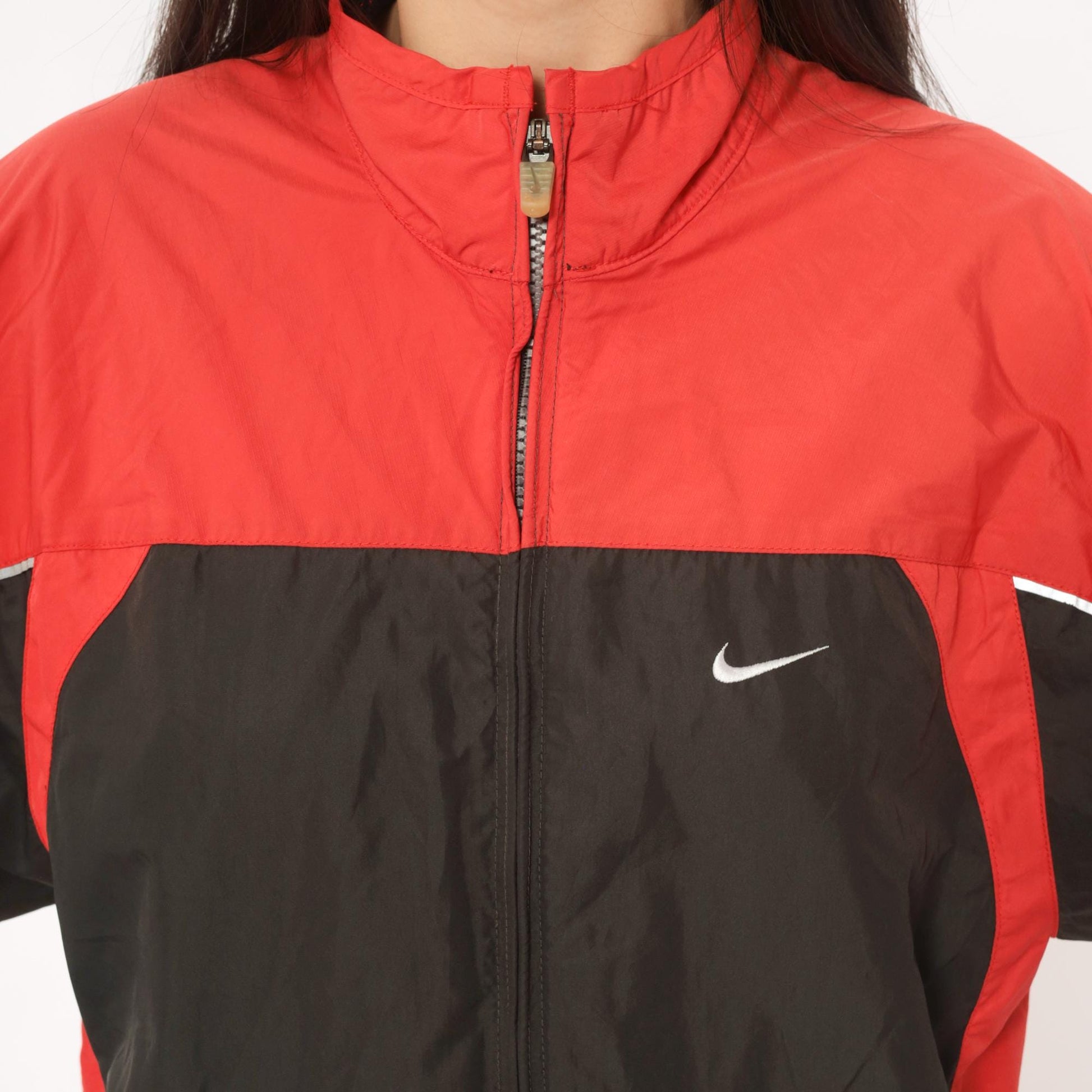 2000s Nike Windbreaker Red Black Color Block Raglan Small S