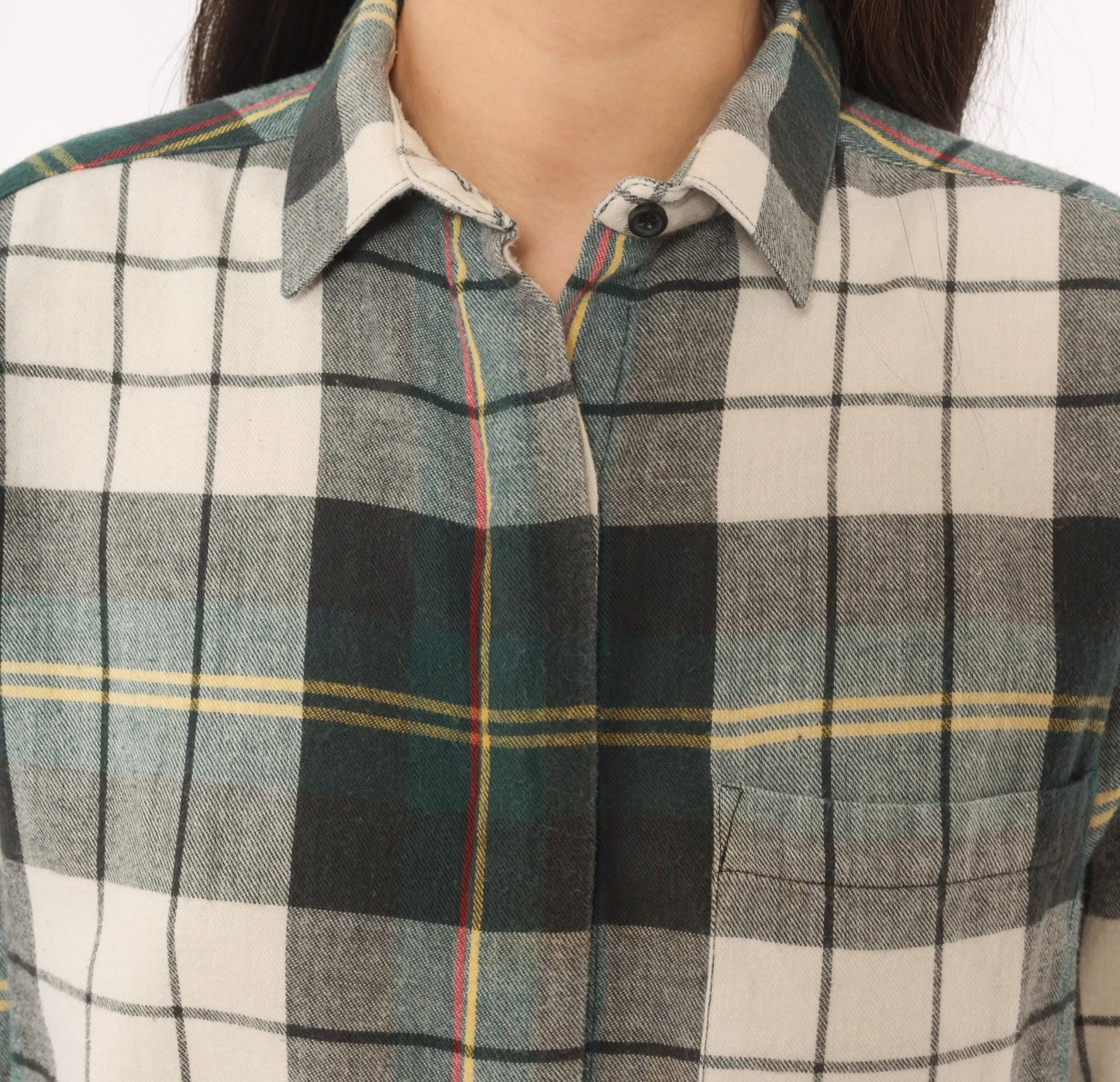 90s Diane Von Furstenberg Plaid Flannel Shirt Grey Green Cream Tartan Blouse