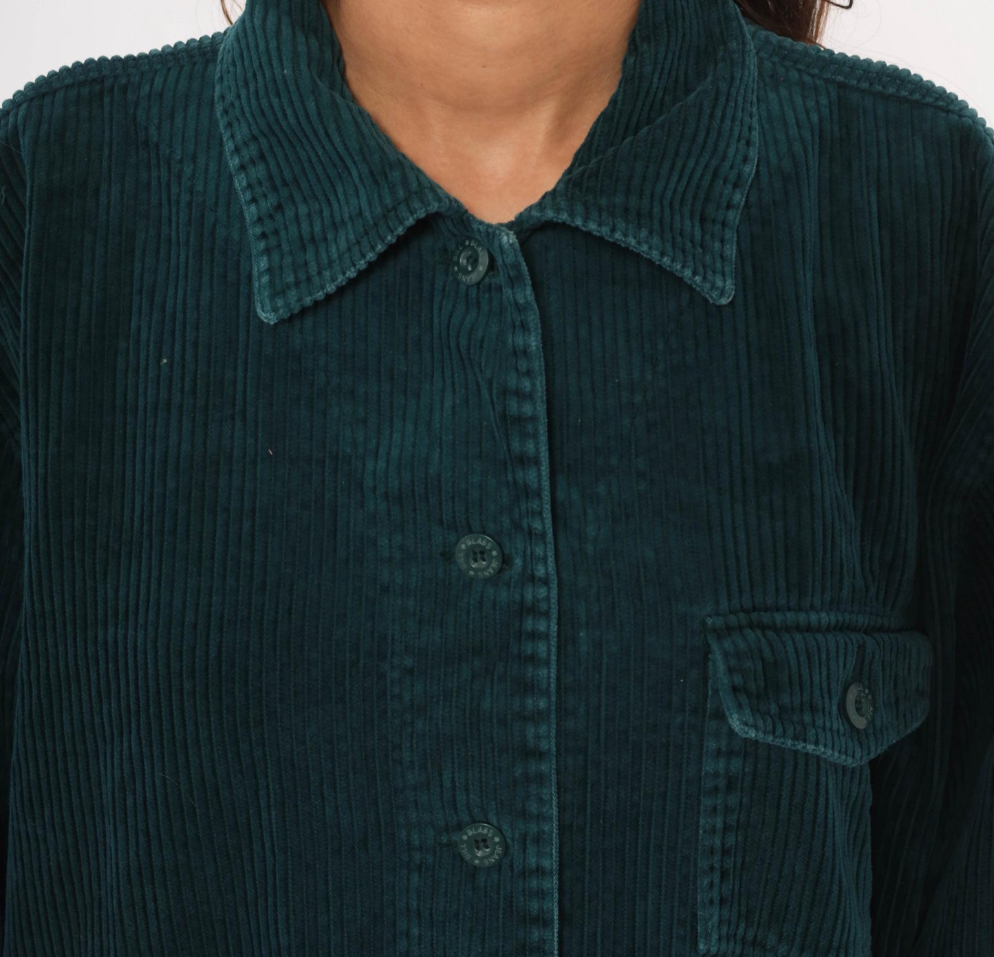 90s Teal Corduroy Shacket Wide Wale Button Front Shirt Jacket Large L