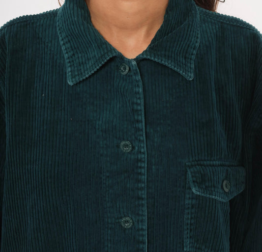 90s Teal Corduroy Shacket Wide Wale Button Front Shirt Jacket Large L