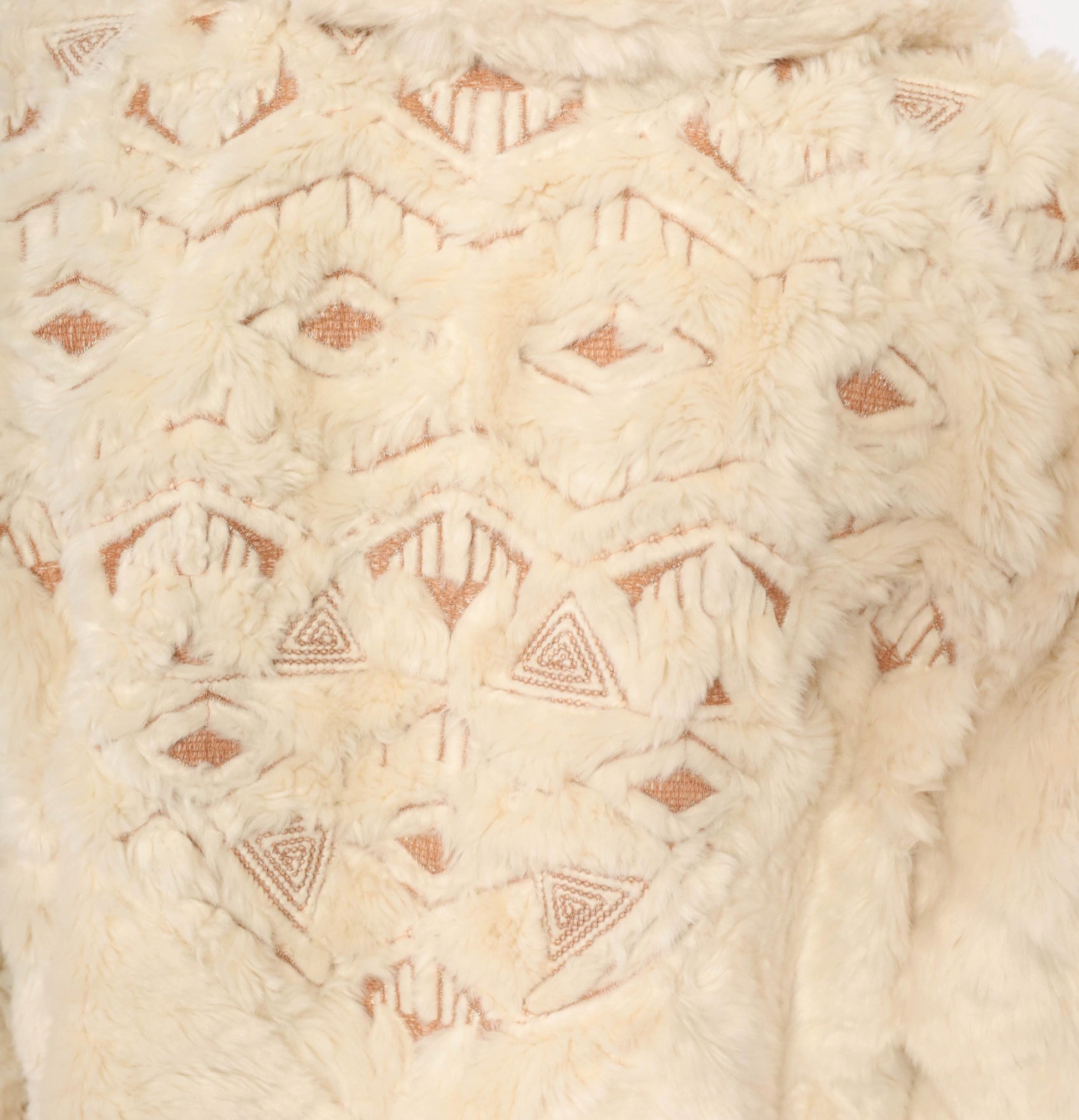 Free People 2000s Cream Faux Fur Jacket Tribal Embroidery Shawl Collar Medium M
