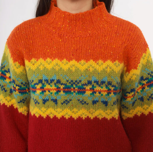 90s Express Tricot Fair Isle Wool Mock Neck Sweater Multicolor Medium M