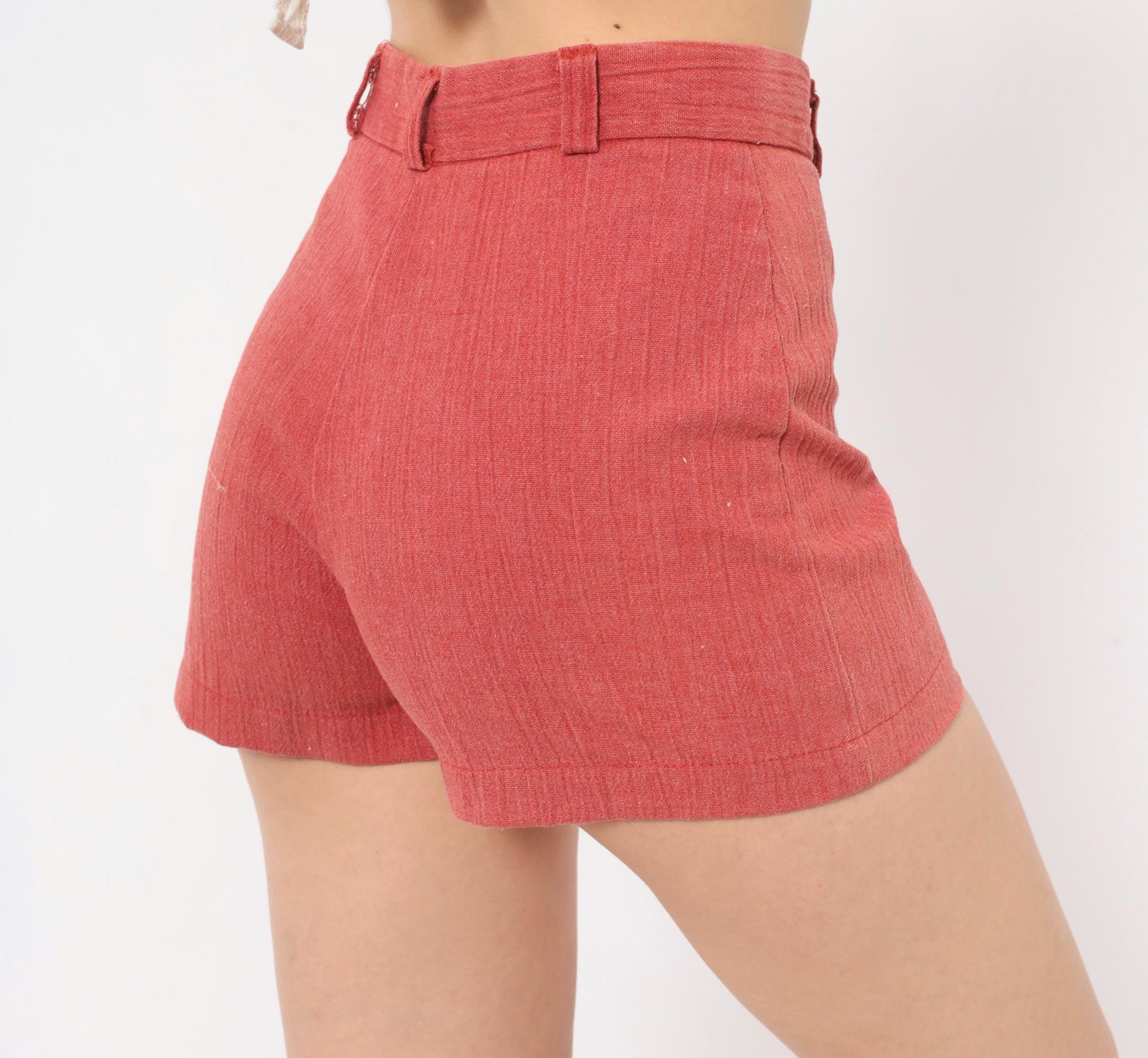 70s Tomboy Rust High-Waisted Shorts Cotton Cuffed Mini Extra Small XS