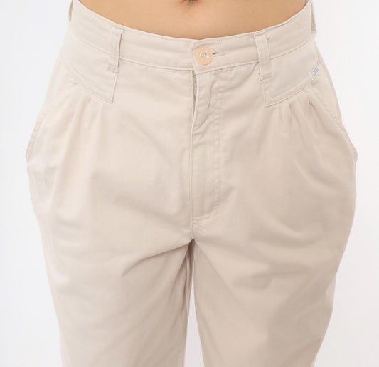 90s Cherokee High-Rise Pleated Trousers Cream Cotton Tapered Medium