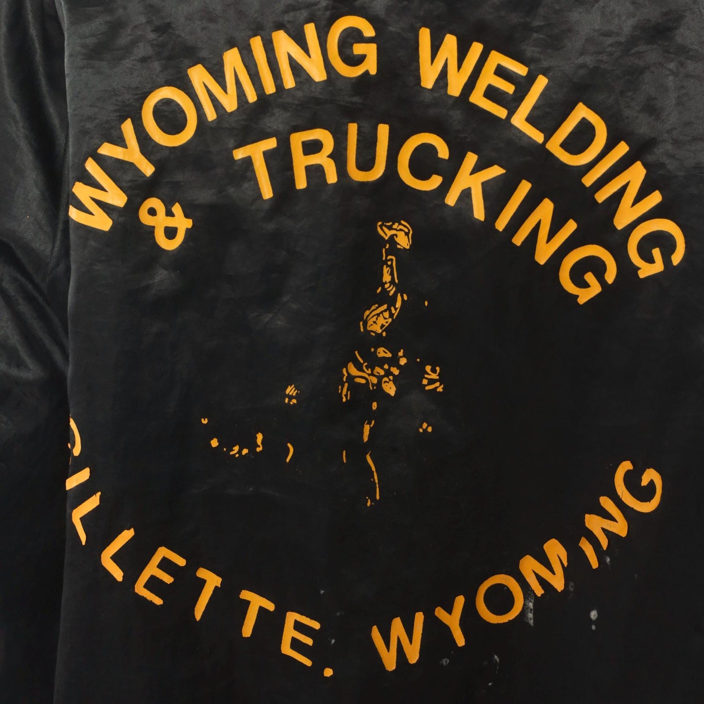80s King Louie Pro Fit Wyoming Welding Satin Bomber Jacket Black Gold Large L
