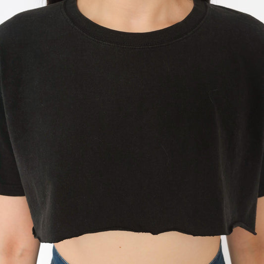 90s Lee Black Crop Top Raw Hem Cotton Tee Small S