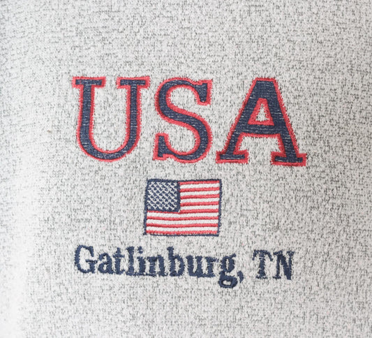 90s Gatlinburg Tennessee USA Flag Embroidered Grey Knit Pullover Medium M
