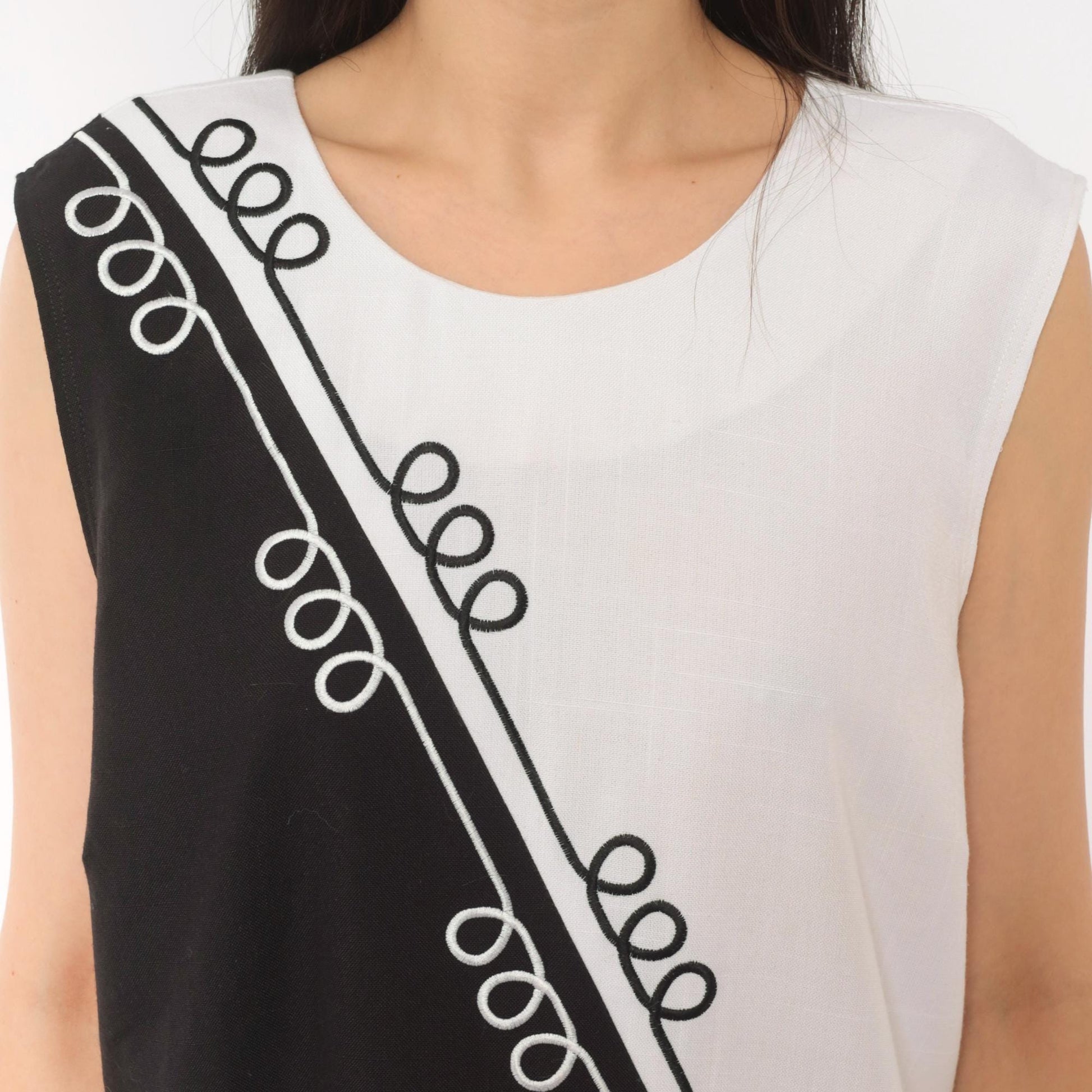 90s Sunshine Starshine Black White Colorblock Shift Dress Scoop Neck Large L
